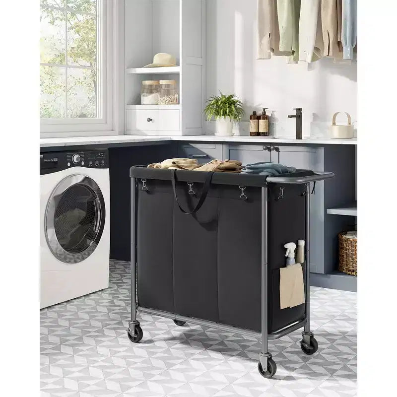 SONGMICS Laundry Basket with Wheels, Rolling Laundry Hamper, Removable Liner, Steel Frame with Handle, Blanket Storage