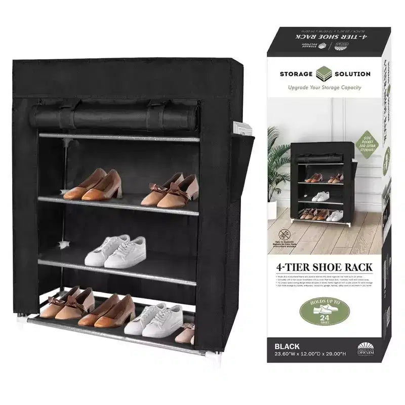 J&V TEXTILES Shoe Rack Organizer Tall Shoe Rack for Closet Entryway 4 Tier Non-Woven Cover Shoe Shelf Holds 12 Pairs