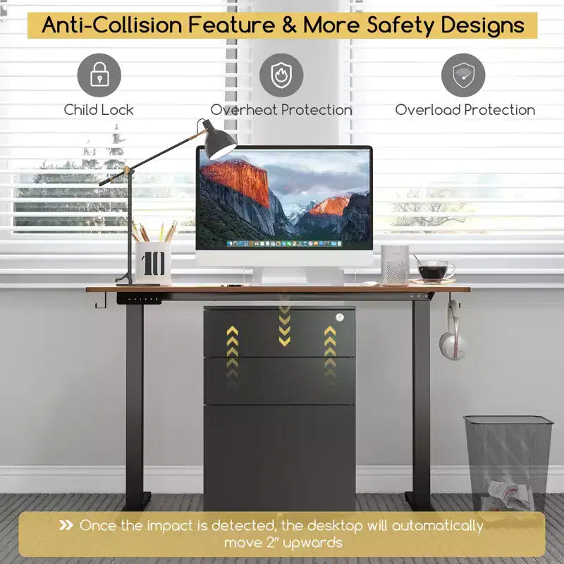 Costway 48'' x 24'' Electric Standing Desk Height Adjustable with 3 Memory Heights & 2 Cable Management Holes Natural White/Rustic Brown/Natural