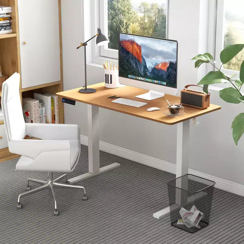Costway 48'' x 24'' Electric Standing Desk Height Adjustable with 3 Memory Heights & 2 Cable Management Holes Natural White/Rustic Brown/Natural