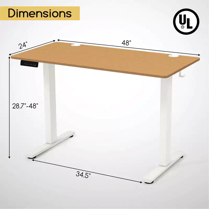 Costway 48'' x 24'' Electric Standing Desk Height Adjustable with 3 Memory Heights & 2 Cable Management Holes Natural White/Rustic Brown/Natural