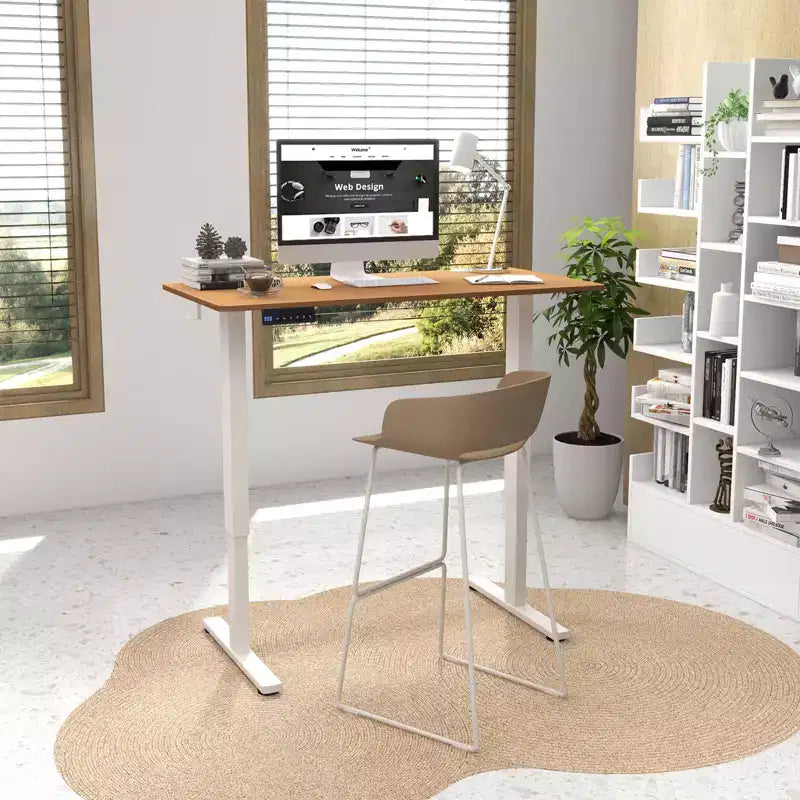 Costway 48'' x 24'' Electric Standing Desk Height Adjustable with 3 Memory Heights & 2 Cable Management Holes Natural White/Rustic Brown/Natural