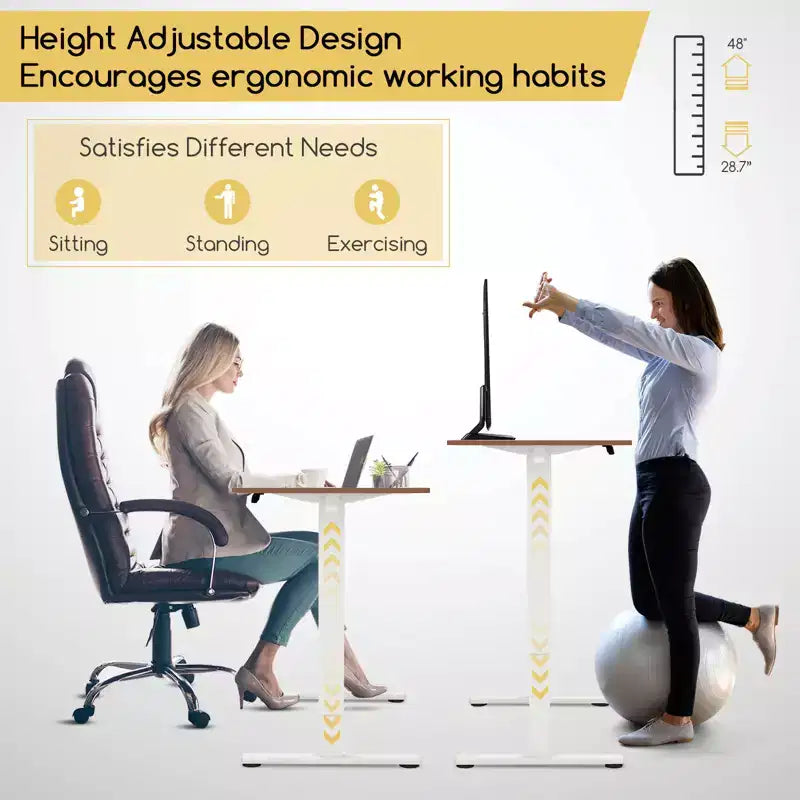 Costway 48'' x 24'' Electric Standing Desk Height Adjustable with 3 Memory Heights & 2 Cable Management Holes Natural White/Rustic Brown/Natural