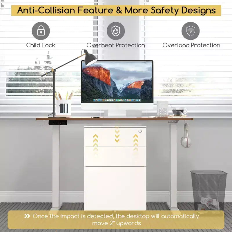 Costway 48'' x 24'' Electric Standing Desk Height Adjustable with 3 Memory Heights & 2 Cable Management Holes Natural White/Rustic Brown/Natural
