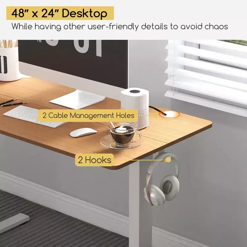 Costway 48'' x 24'' Electric Standing Desk Height Adjustable with 3 Memory Heights & 2 Cable Management Holes Natural White/Rustic Brown/Natural