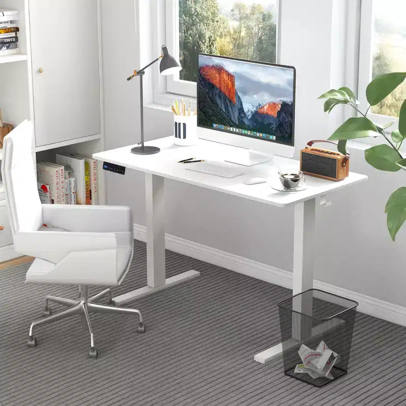 Costway 48'' x 24'' Electric Standing Desk Height Adjustable with 3 Memory Heights & 2 Cable Management Holes Natural White/Rustic Brown/Natural
