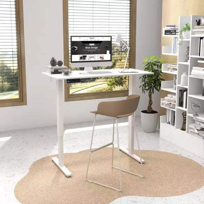 Costway 48'' x 24'' Electric Standing Desk Height Adjustable with 3 Memory Heights & 2 Cable Management Holes Natural White/Rustic Brown/Natural
