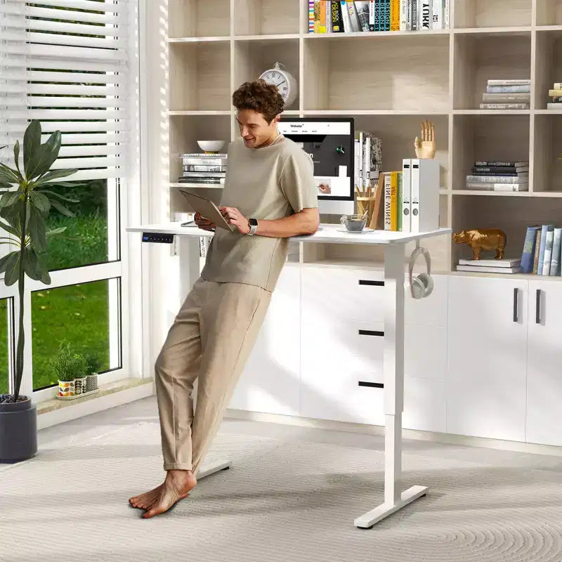 Costway 48'' x 24'' Electric Standing Desk Height Adjustable with 3 Memory Heights & 2 Cable Management Holes Natural White/Rustic Brown/Natural