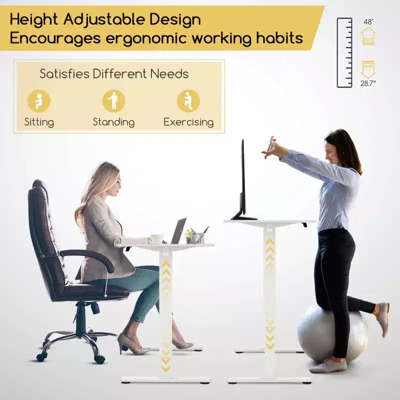 Costway 48'' x 24'' Electric Standing Desk Height Adjustable with 3 Memory Heights & 2 Cable Management Holes Natural White/Rustic Brown/Natural