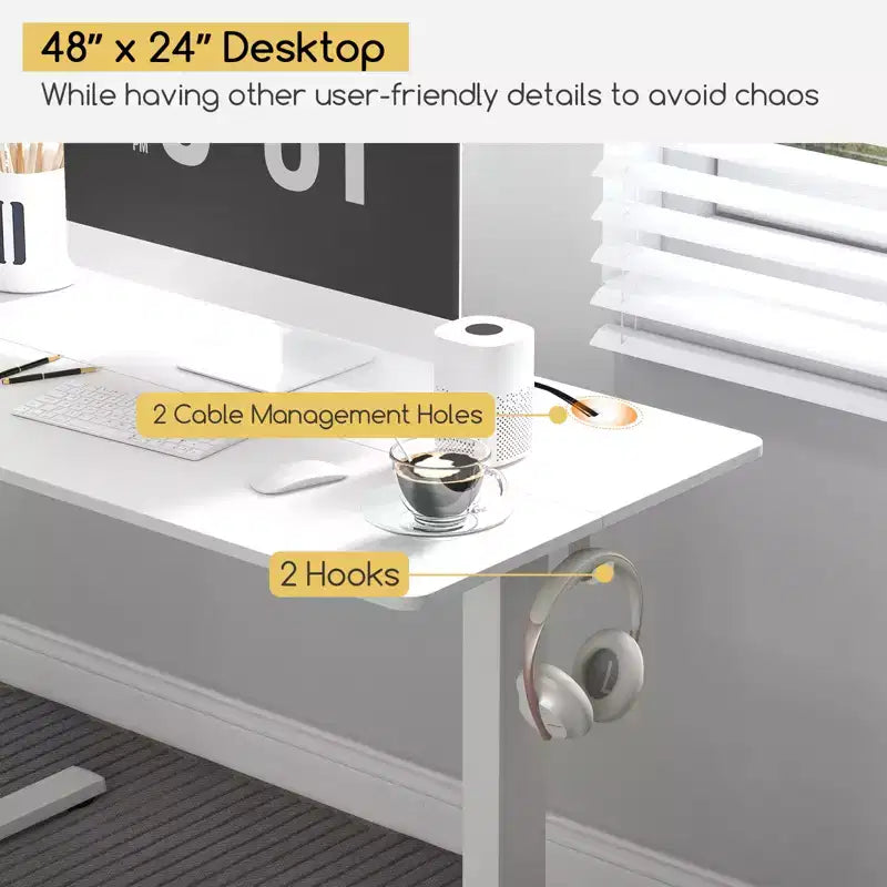 Costway 48'' x 24'' Electric Standing Desk Height Adjustable with 3 Memory Heights & 2 Cable Management Holes Natural White/Rustic Brown/Natural