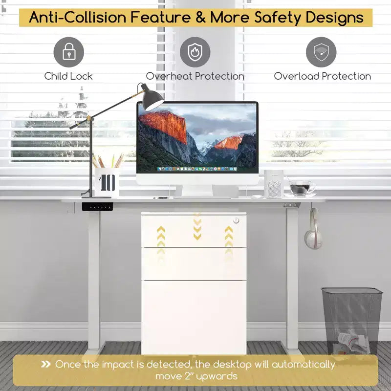 Costway 48'' x 24'' Electric Standing Desk Height Adjustable with 3 Memory Heights & 2 Cable Management Holes Natural White/Rustic Brown/Natural