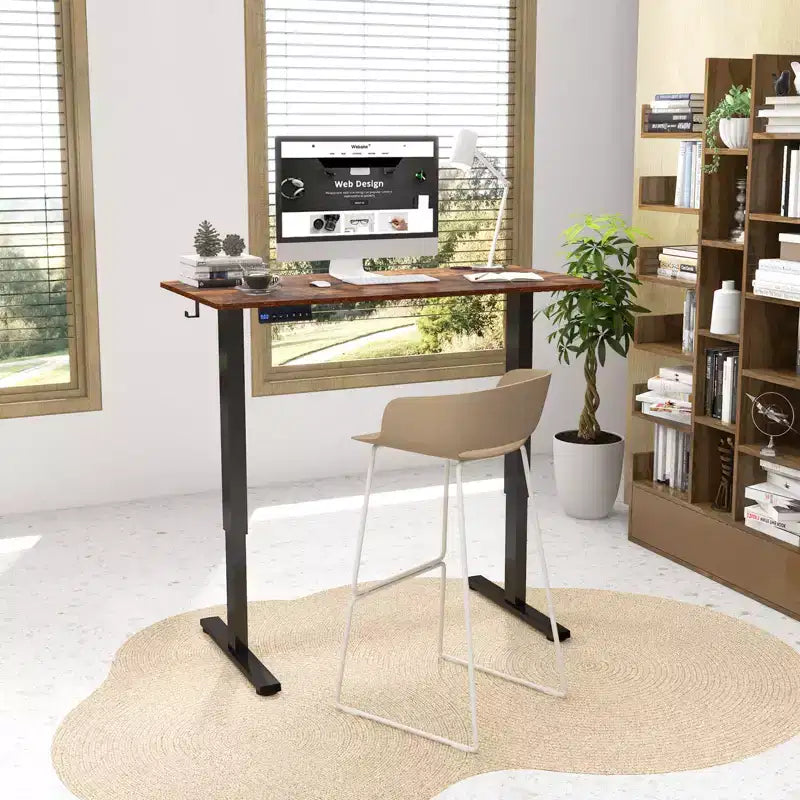Costway 48'' x 24'' Electric Standing Desk Height Adjustable with 3 Memory Heights & 2 Cable Management Holes Natural White/Rustic Brown/Natural