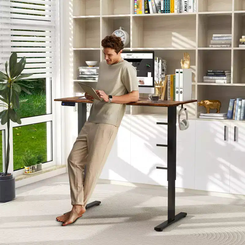 Costway 48'' x 24'' Electric Standing Desk Height Adjustable with 3 Memory Heights & 2 Cable Management Holes Natural White/Rustic Brown/Natural