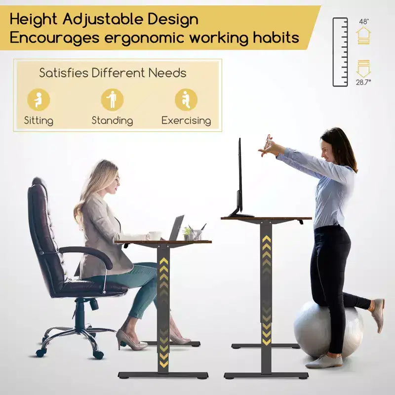 Costway 48'' x 24'' Electric Standing Desk Height Adjustable with 3 Memory Heights & 2 Cable Management Holes Natural White/Rustic Brown/Natural