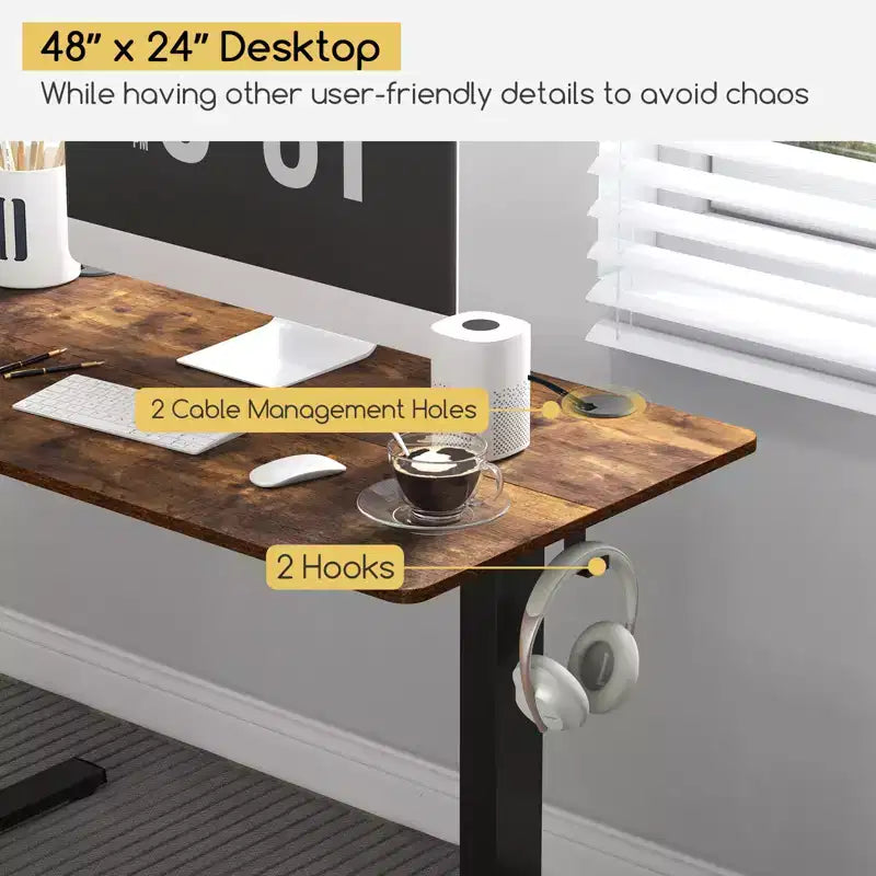 Costway 48'' x 24'' Electric Standing Desk Height Adjustable with 3 Memory Heights & 2 Cable Management Holes Natural White/Rustic Brown/Natural
