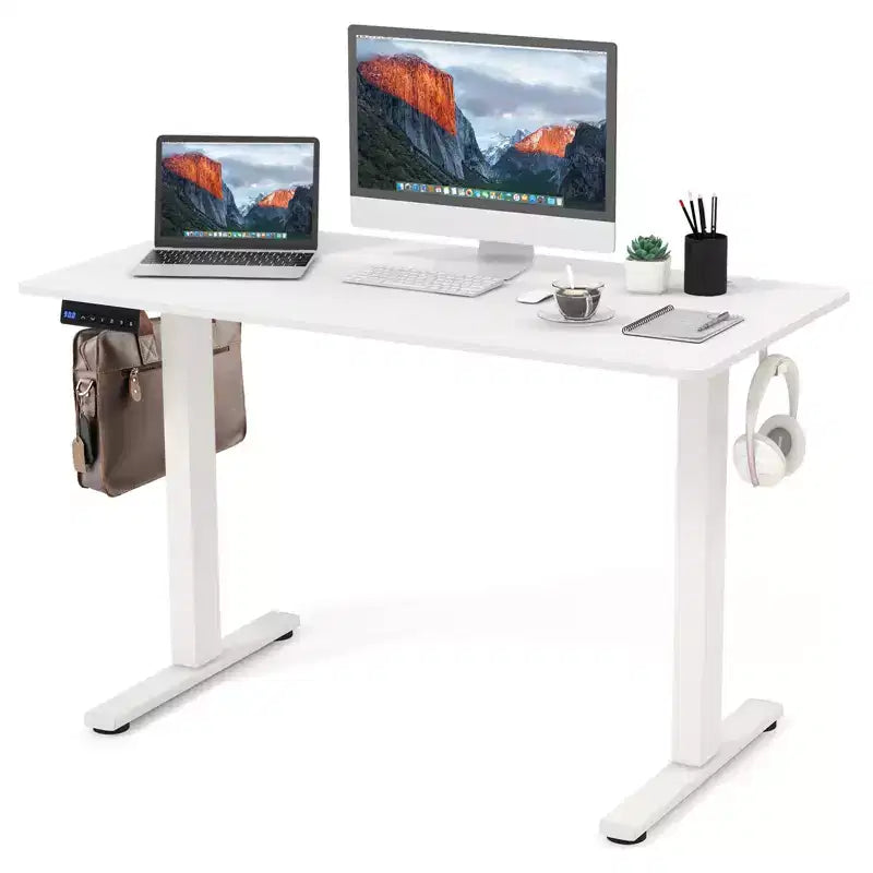 Costway 48'' x 24'' Electric Standing Desk Height Adjustable with 3 Memory Heights & 2 Cable Management Holes Natural White/Rustic Brown/Natural