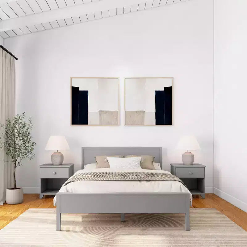 Plank+Beam Solid Wood Queen Bed Frame with Headboard, Modern Platform Bed for Adults