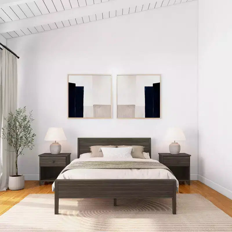 Plank+Beam Solid Wood Queen Bed Frame with Headboard, Modern Platform Bed for Adults