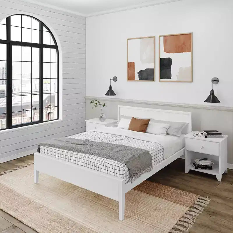 Plank+Beam Solid Wood Queen Bed Frame with Headboard, Modern Platform Bed for Adults
