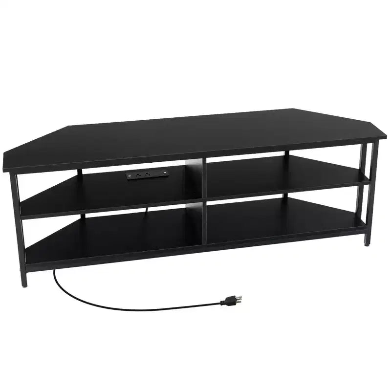 Costway Corner TV Stand for TVs up to 65 TV Console Table with AC Outlets&USB A Ports Rustic Brown/Black/White