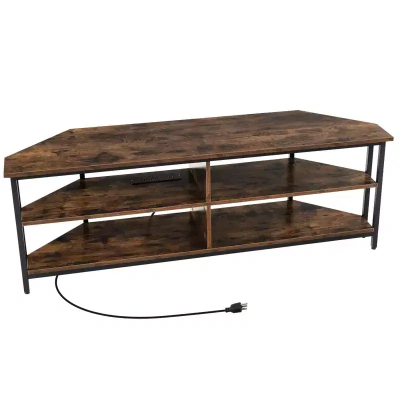Costway Corner TV Stand for TVs up to 65 TV Console Table with AC Outlets&USB A Ports Rustic Brown/Black/White