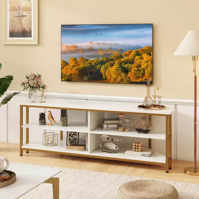 Costway Corner TV Stand for TVs up to 65 TV Console Table with AC Outlets&USB A Ports Rustic Brown/Black/White