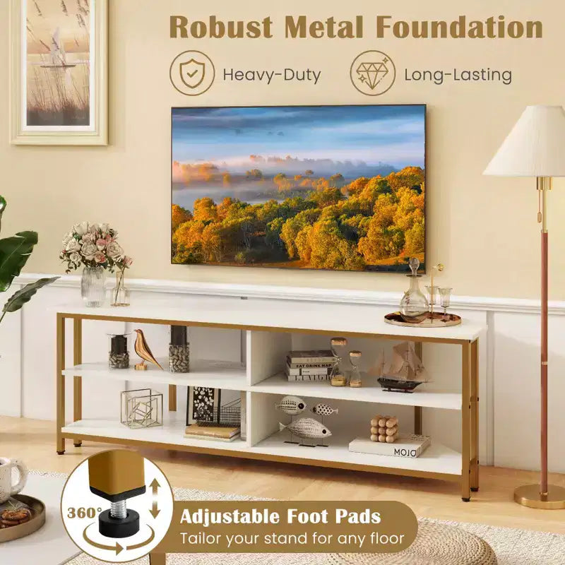 Costway Corner TV Stand for TVs up to 65 TV Console Table with AC Outlets&USB A Ports Rustic Brown/Black/White