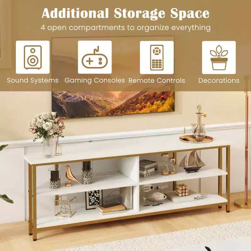 Costway Corner TV Stand for TVs up to 65 TV Console Table with AC Outlets&USB A Ports Rustic Brown/Black/White