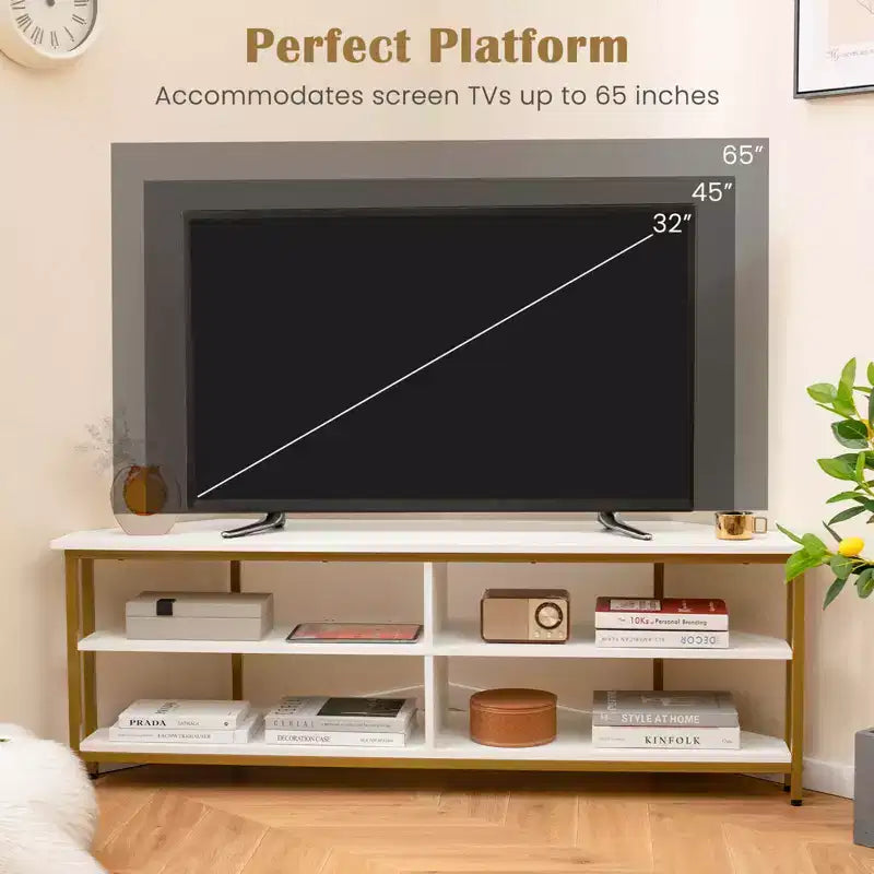 Costway Corner TV Stand for TVs up to 65 TV Console Table with AC Outlets&USB A Ports Rustic Brown/Black/White