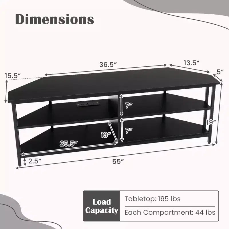 Costway Corner TV Stand for TVs up to 65 TV Console Table with AC Outlets&USB A Ports Rustic Brown/Black/White