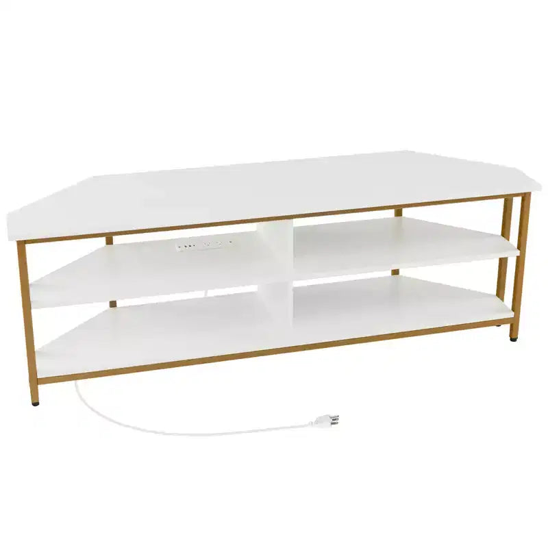 Costway Corner TV Stand for TVs up to 65 TV Console Table with AC Outlets&USB A Ports Rustic Brown/Black/White