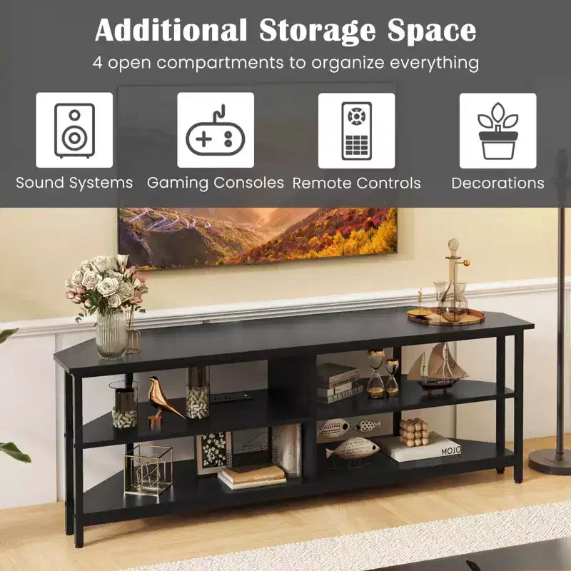 Costway Corner TV Stand for TVs up to 65 TV Console Table with AC Outlets&USB A Ports Rustic Brown/Black/White