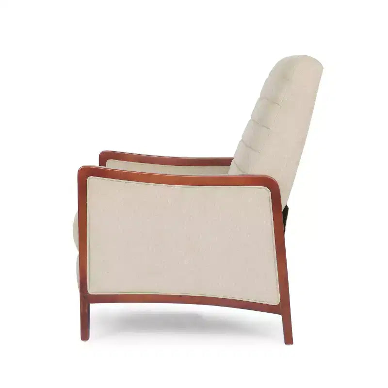 GDFStudio Mendota Mid Century Modern Fabric Channel Stitch Wood Pushback Recliner