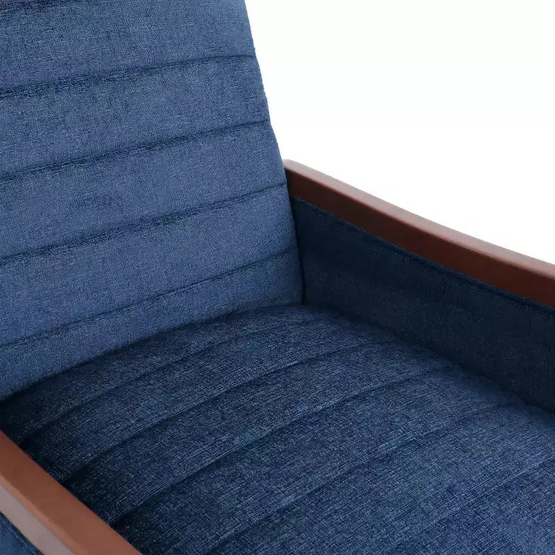 GDFStudio Mendota Mid Century Modern Fabric Channel Stitch Wood Pushback Recliner